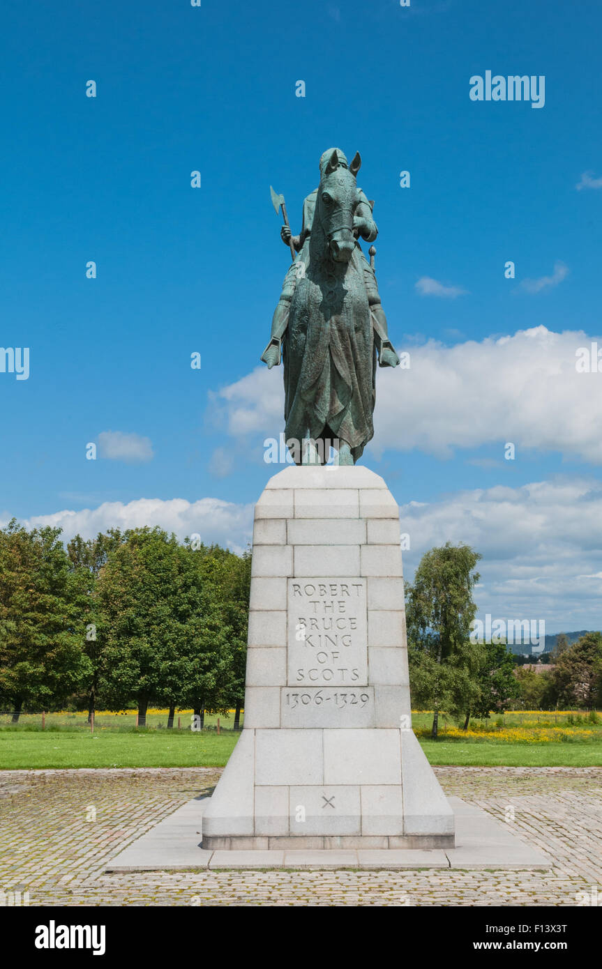 Statua di Robert the Bruce re di Scozia a Bannockburn sito di Battaglia di Bannockburn 1314 nr Stirling Scozia Scotland Foto Stock