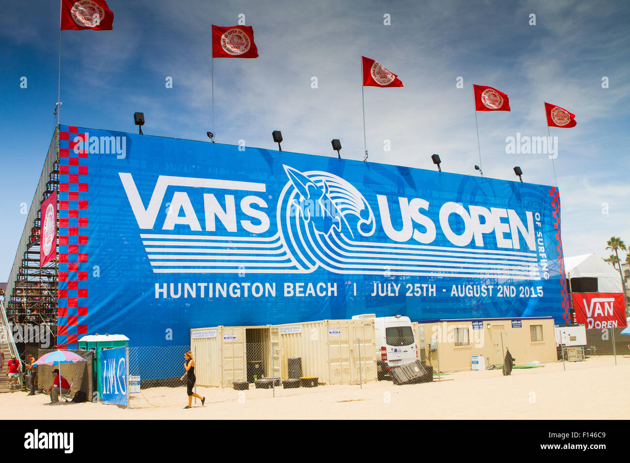Pubblicità fo Vans US open di surf a Huntington Beach California USA parte del mondo campionato di surf Foto Stock