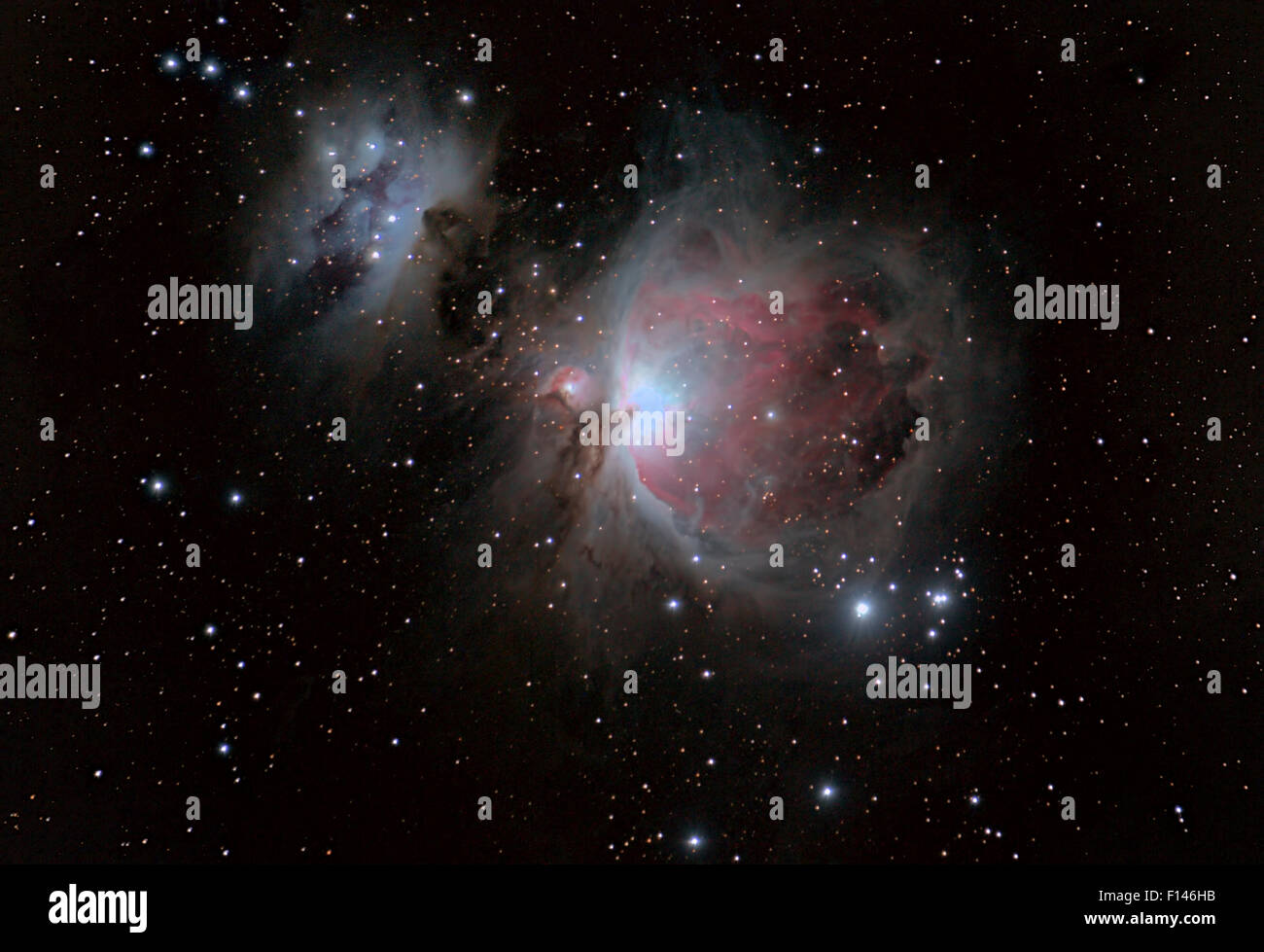 La nebulosa di Orione o M42 (Messier 42) come visto dal Colorado orientale nelle prime ore del mattino del 8 ottobre 2013. Prese con digital image stacking. Foto Stock