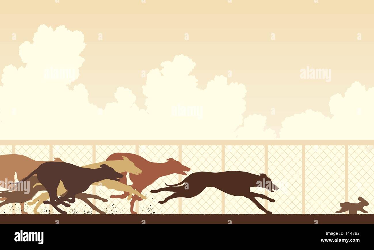 EPS8 modificabile illustrazione vettoriale di cani Greyhound Racing intorno a una via Illustrazione Vettoriale