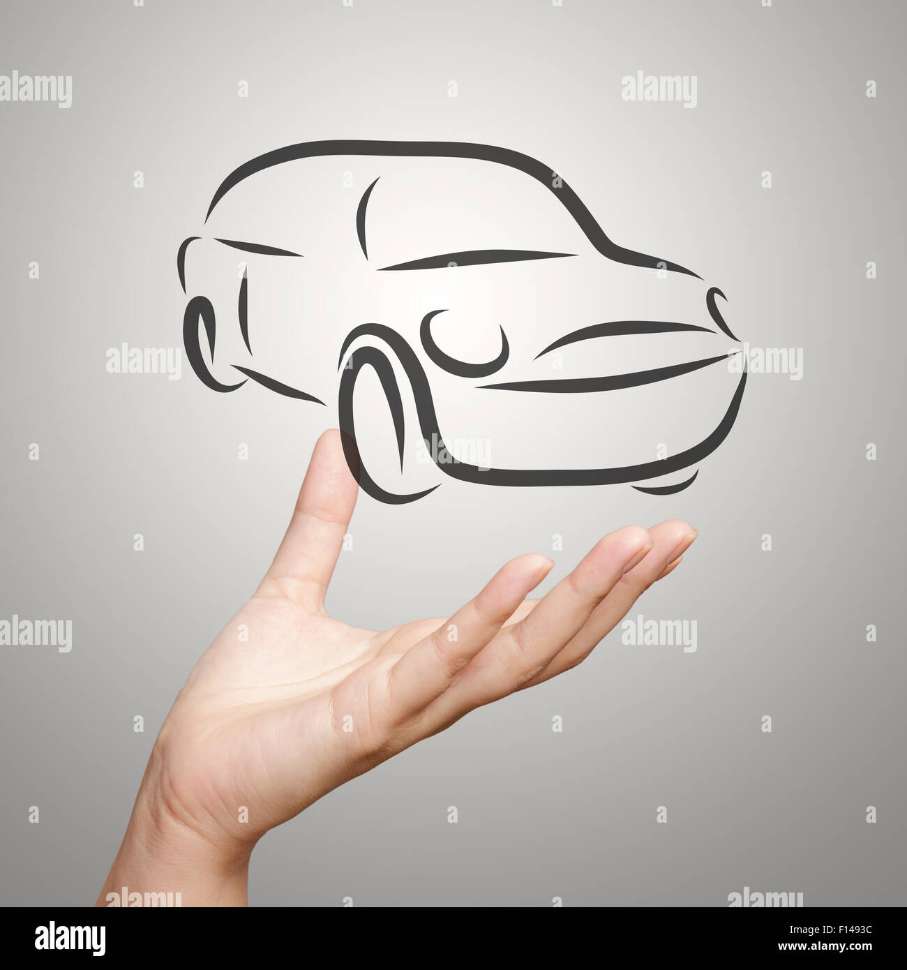 La mano che mostra lo schizzo design auto come concetto Foto Stock