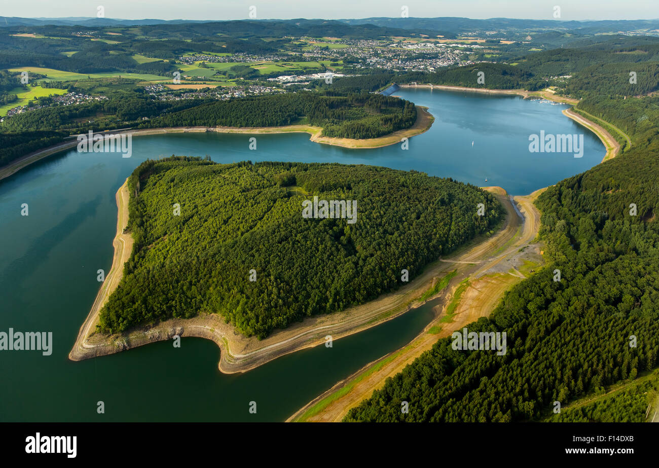 Gilberginsel isola nel lago Bigge, Attendorn dietro, Biggetalsperre, Bigge, distretto della Ruhr, Sauerland, Renania settentrionale-Vestfalia Foto Stock
