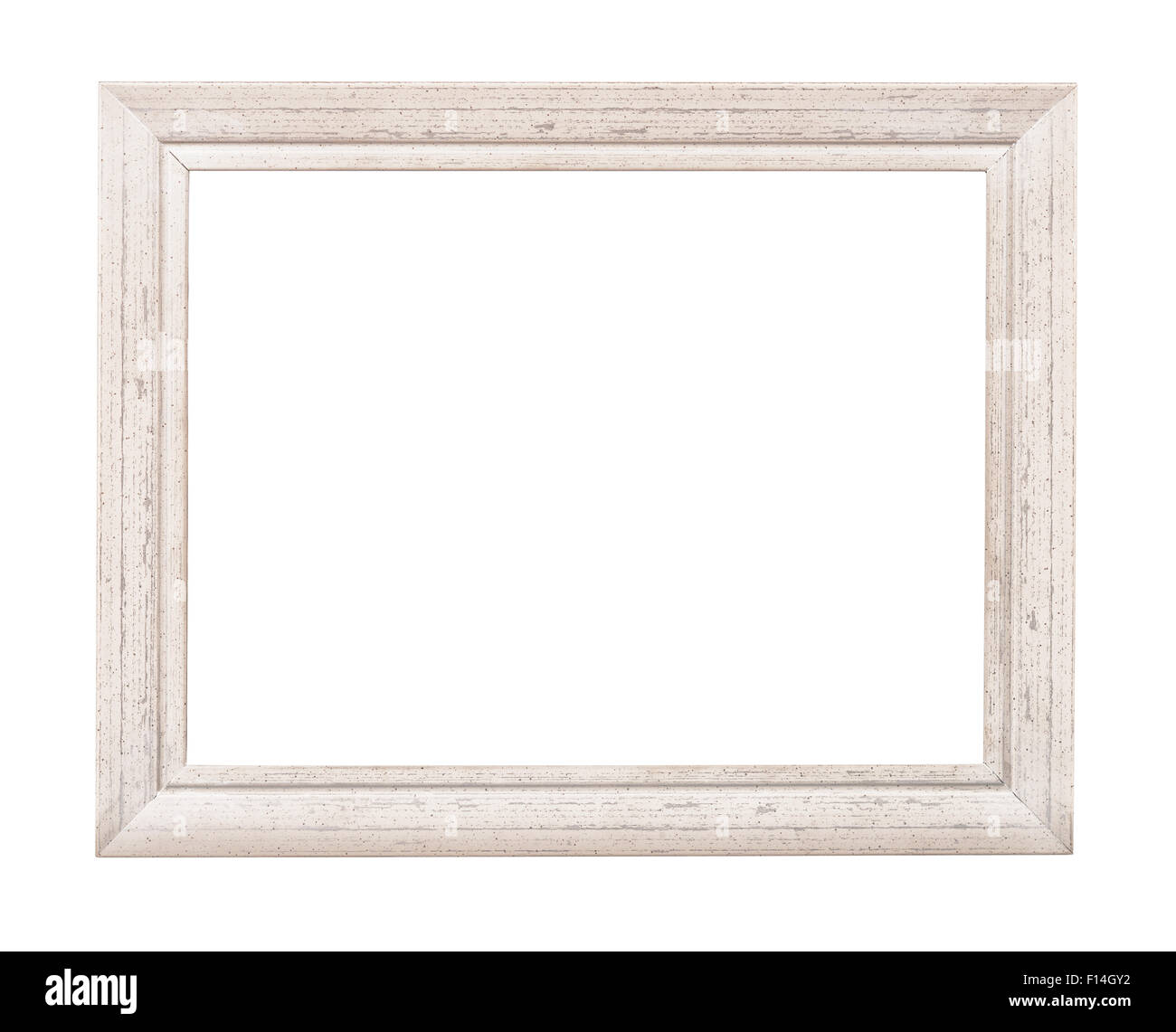 Rustico bianco picture frame isolato su bianco Foto Stock