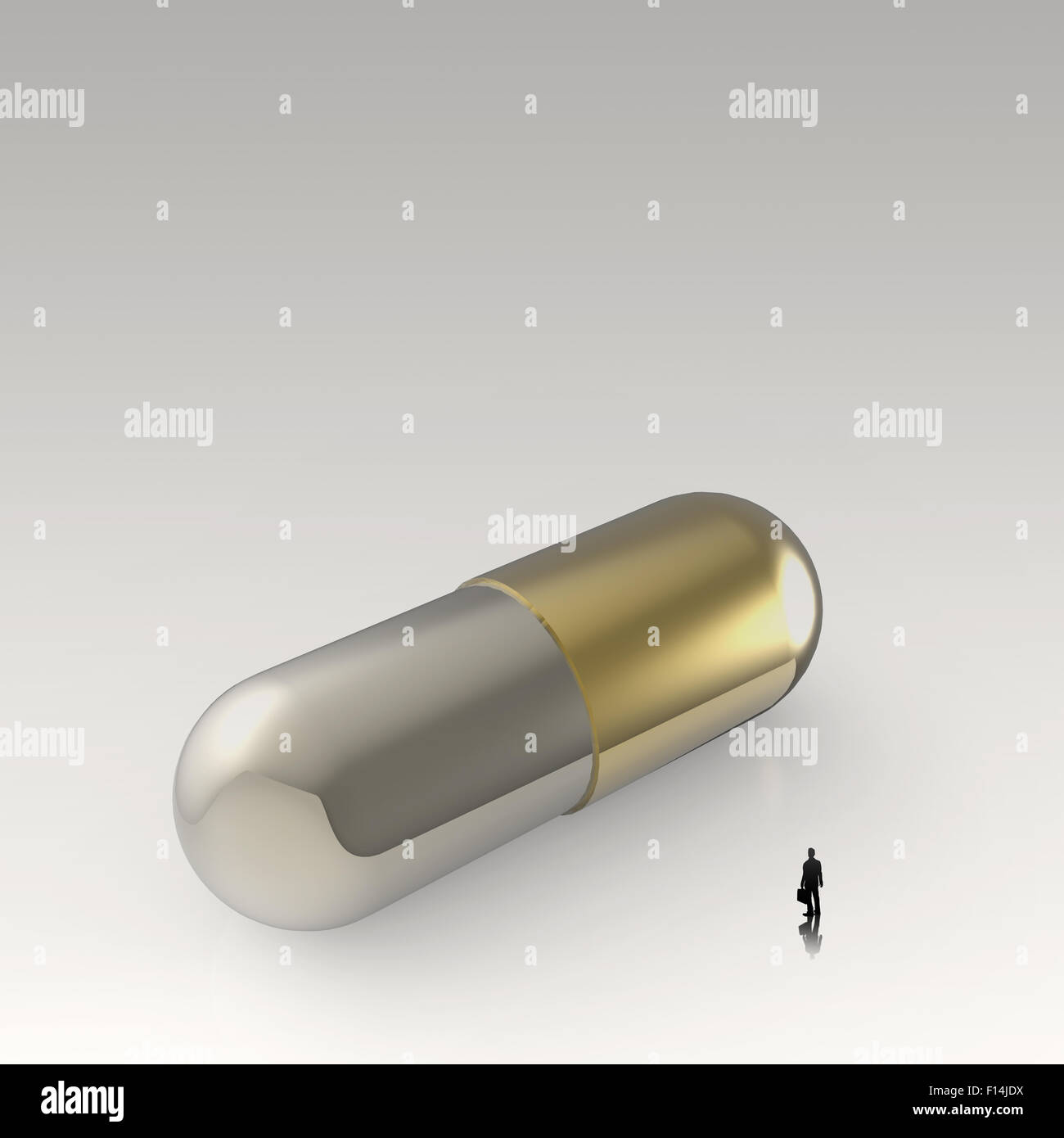 Imprenditore guardando 3d medicina capsule come concetto Foto Stock