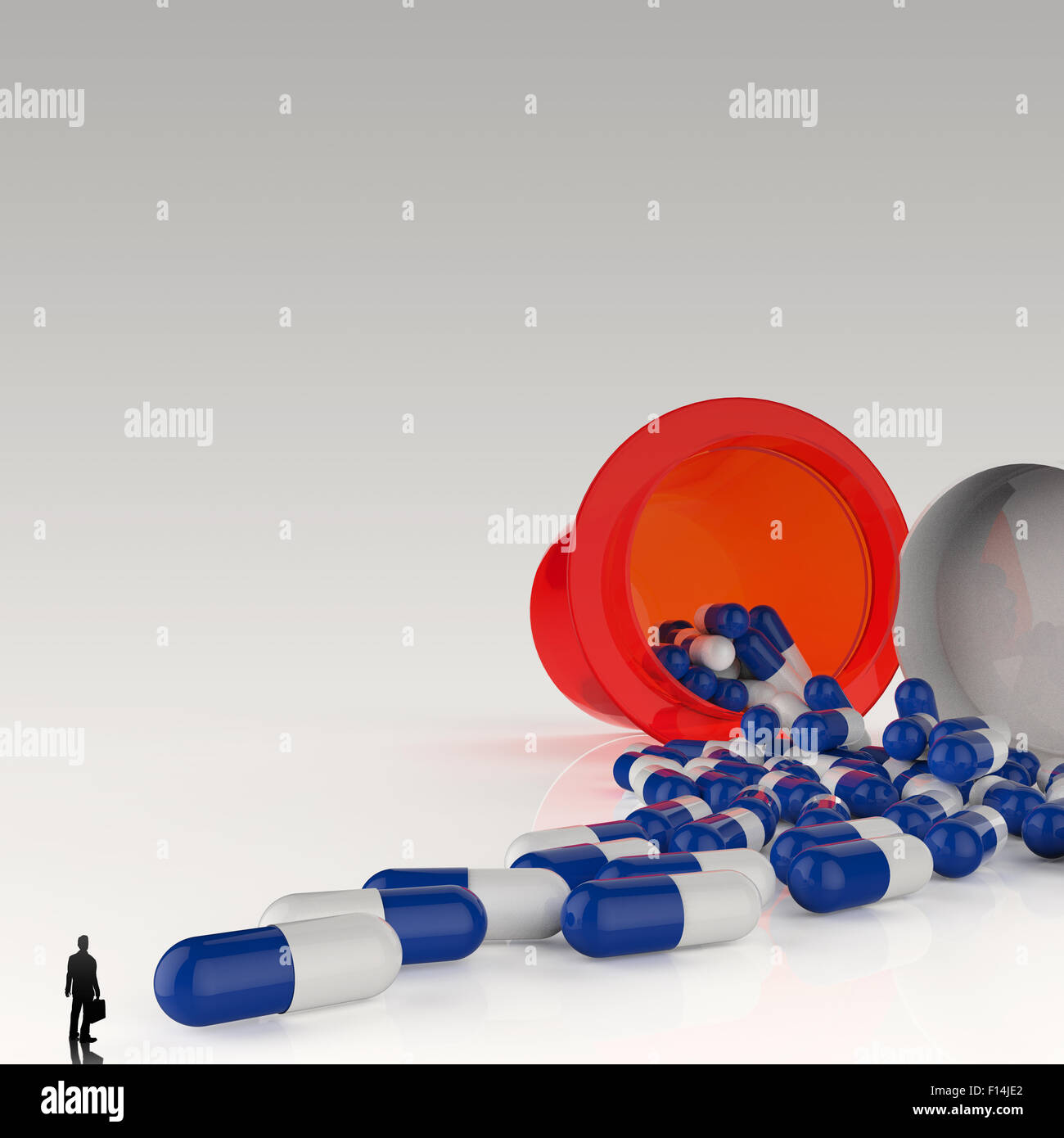 Imprenditore guardando 3d medicina capsule come concetto Foto Stock