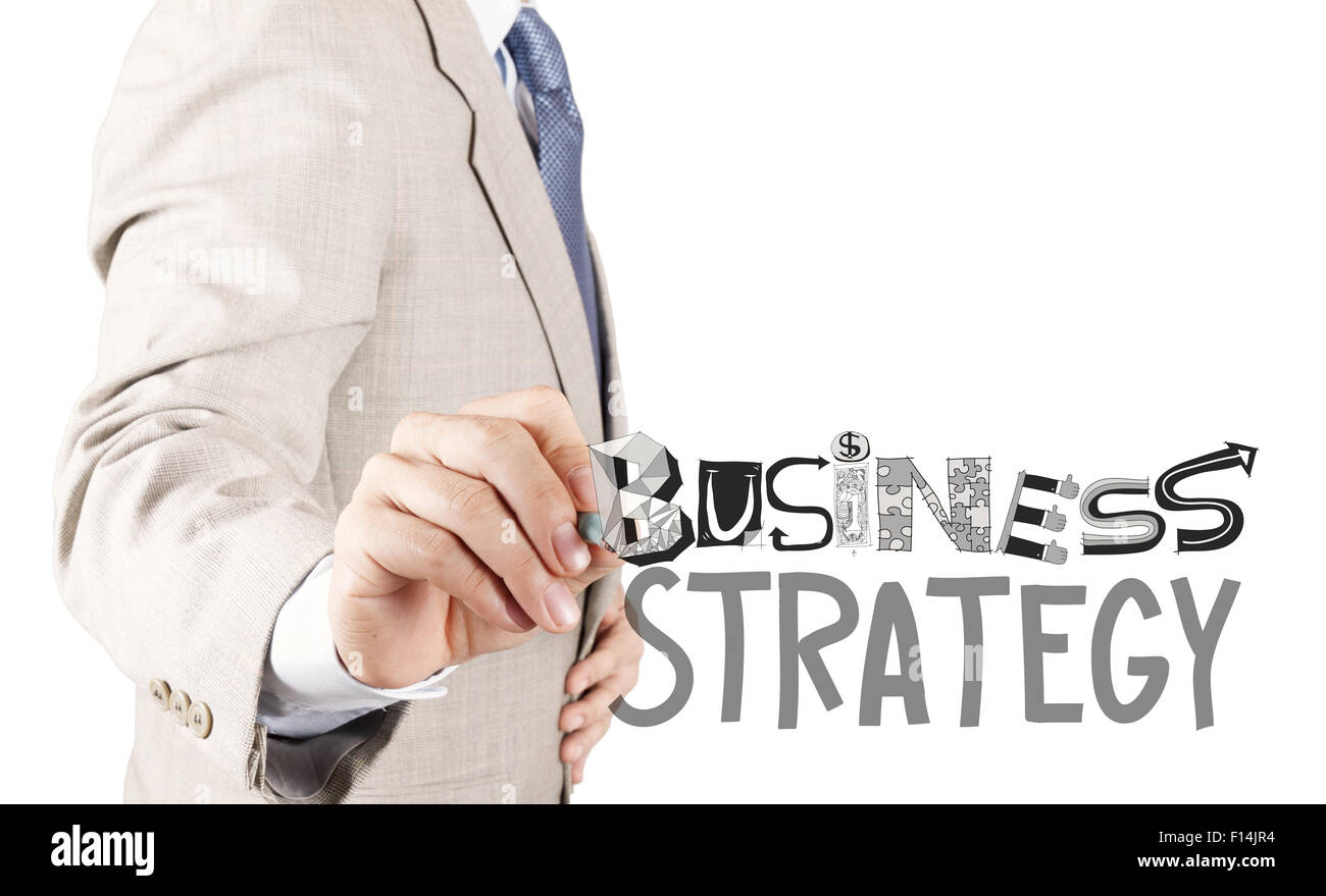 Imprenditore del disegno a mano la strategia di business come concetto Foto Stock