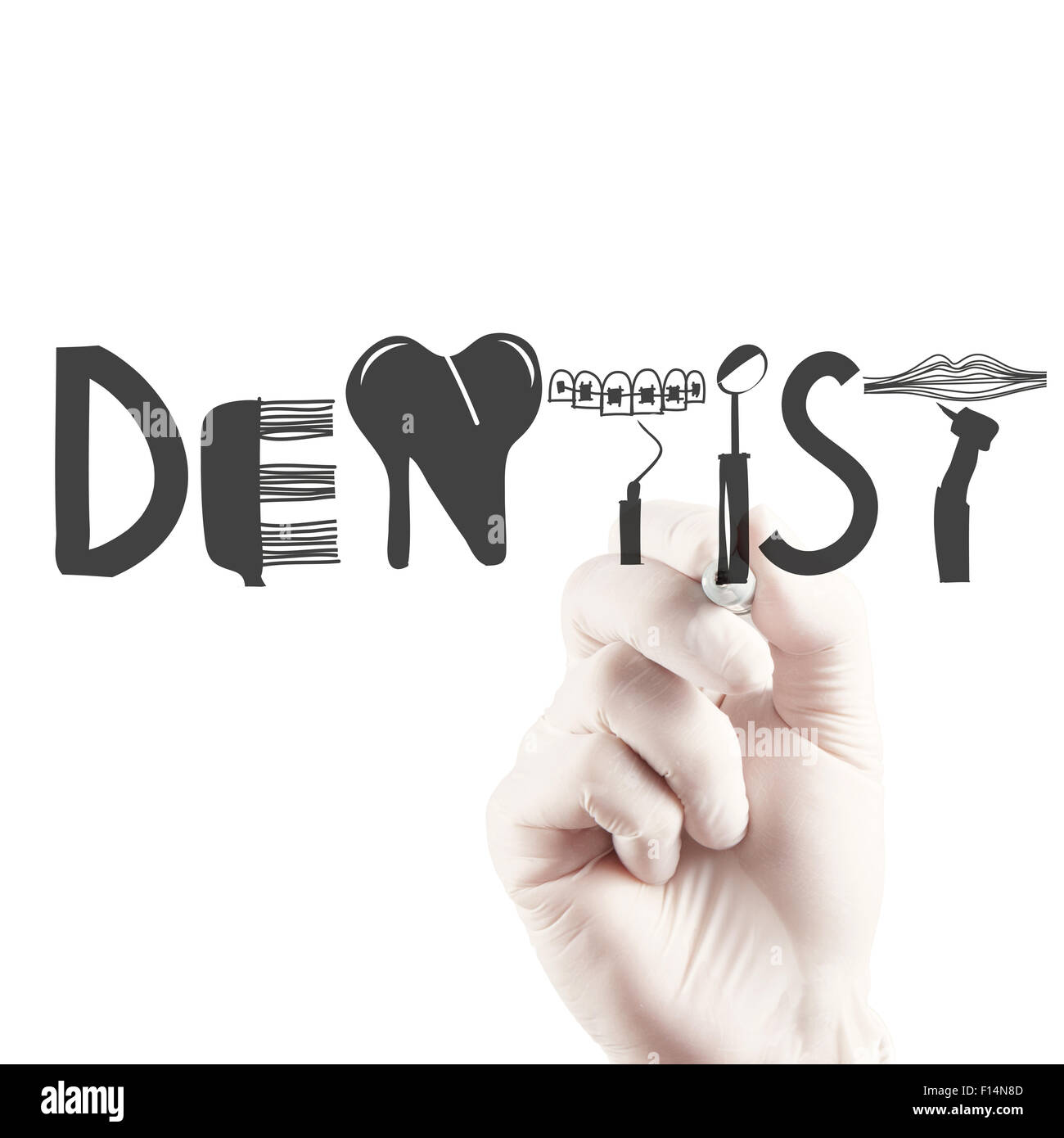 Medico del disegno a mano parola design dentista come concetto Foto Stock