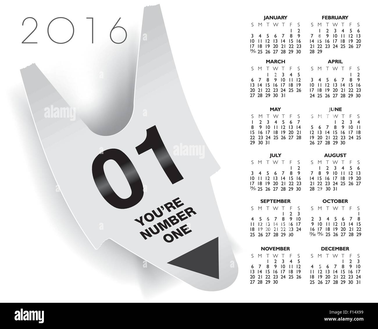 Sei il numero uno biglietto concetto 2016 Calendario Illustrazione Vettoriale