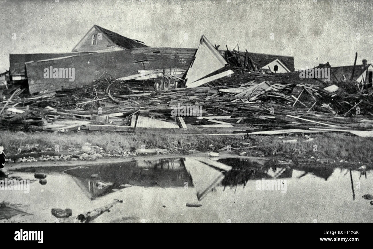 Relitto al sedicesimo e M strade - Galveston uragano, 1900 Foto Stock