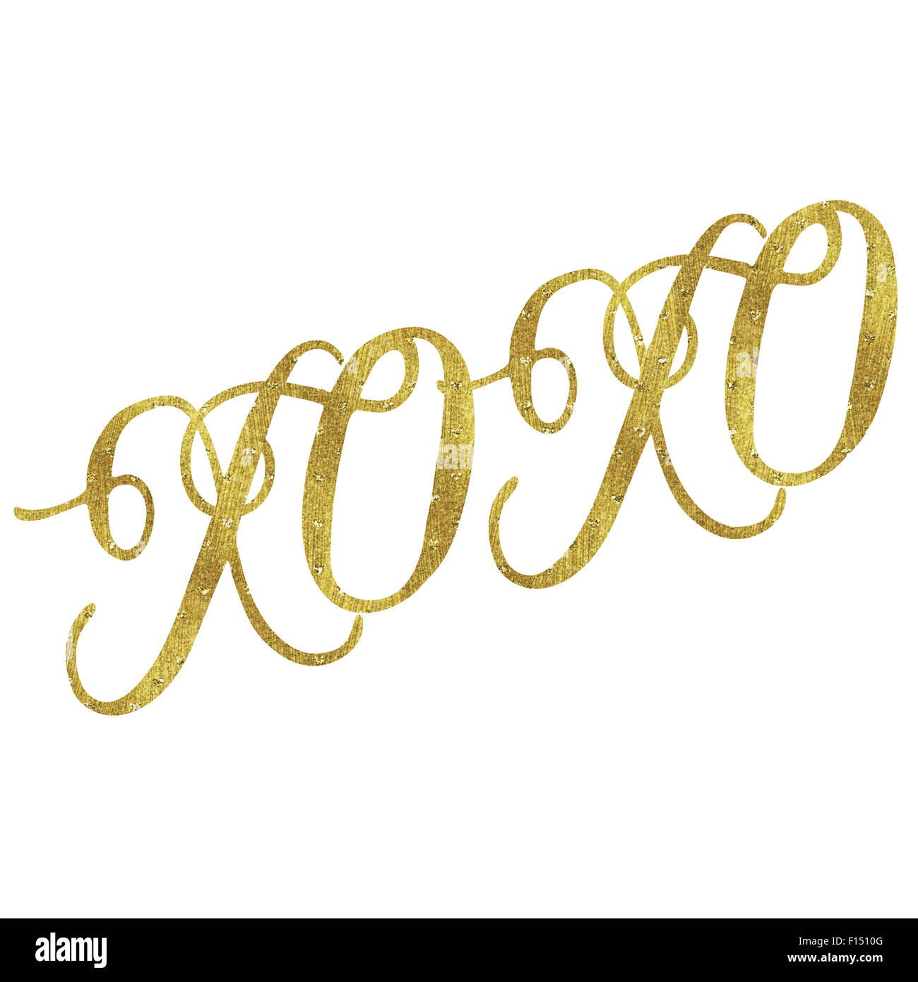 XOXO Amore Gold Faux Foil lustrini metallici di ispirazione Baci e abbracci preventivo isolati su sfondo bianco Foto Stock