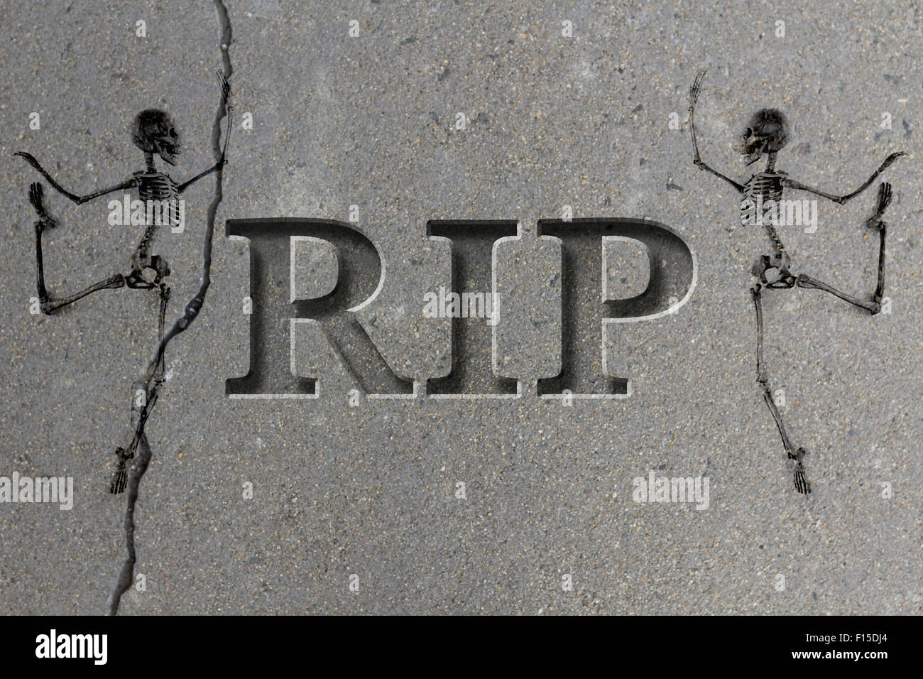 Lapide inciso ortografia le lettere RIP con scheletri - riposa in pace Foto Stock