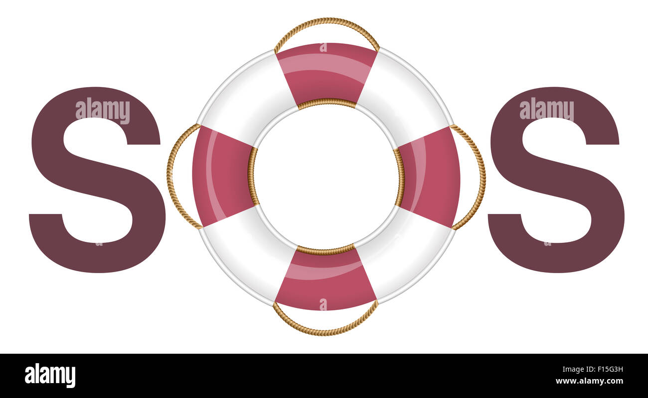 SOS Salvagente - illustrazione su sfondo bianco. Foto Stock