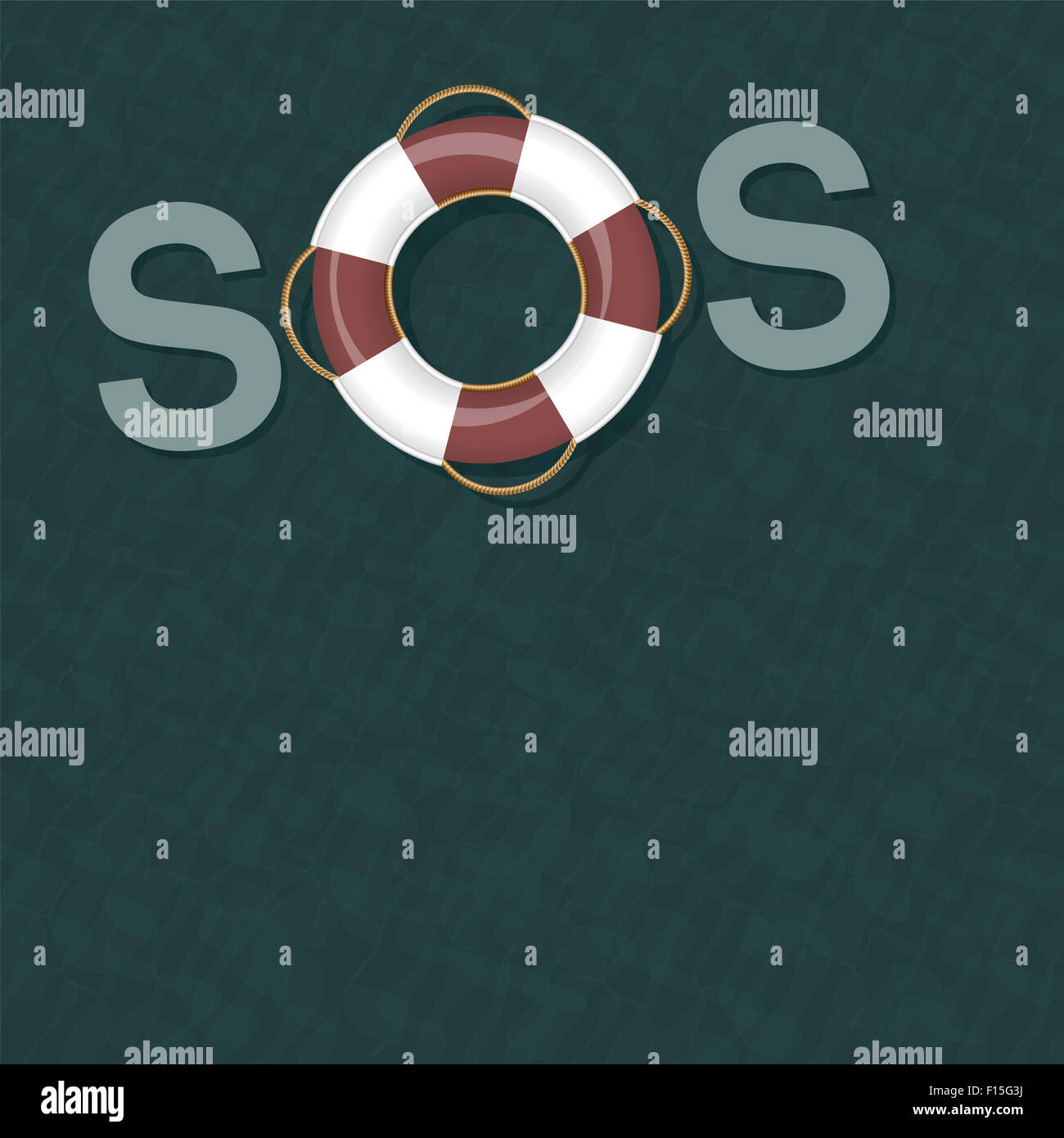 Lifebelt galleggiante sull'acqua dell'oceano costituenti il segnale SOS. Foto Stock