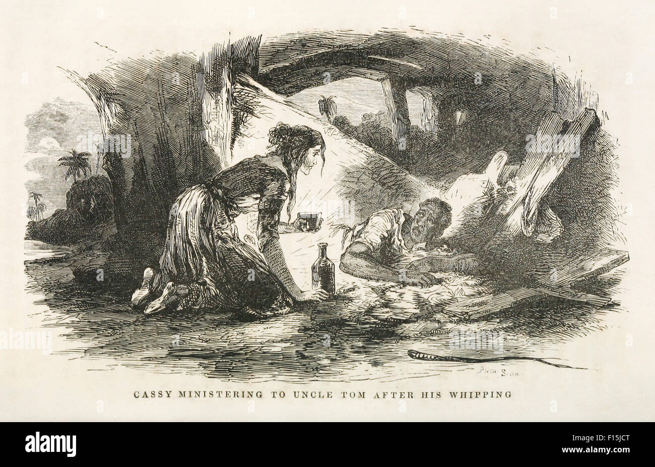 "Cassy servire a Zio Tom dopo la sua fustigazione.' illustrazione da Hammatt Billings (1818-1874) da "capanna dello zio Tom' da Harriet Beecher Stowe. Vedere la descrizione per maggiori informazioni. Foto Stock