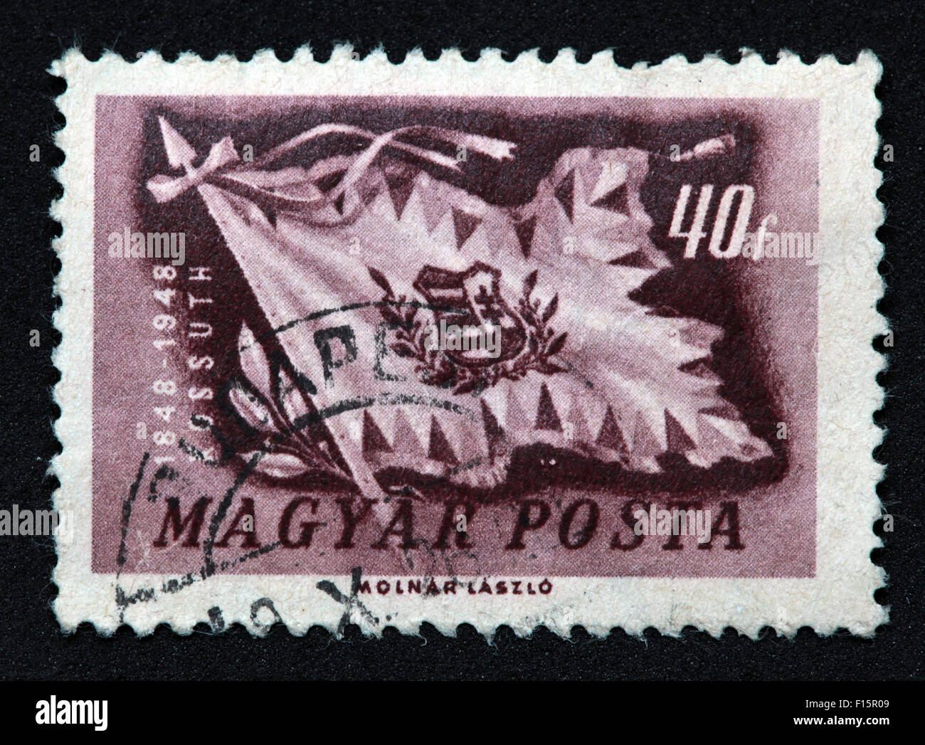 Magyar posta 1848 1948 1848-1948 40f lilla viola Kossuth Bandiera Molnar Laszlo francobollo, Ungheria Foto Stock