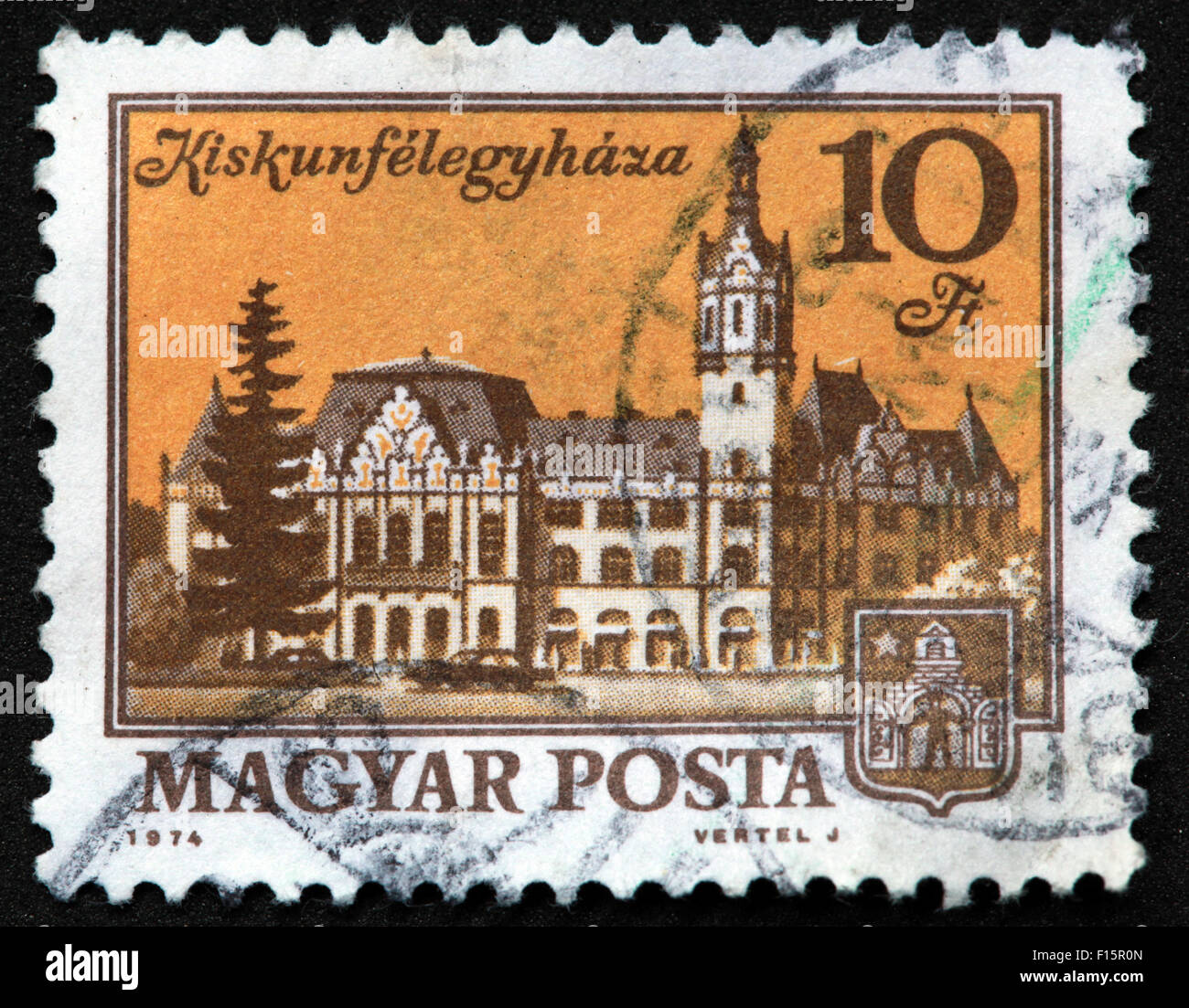 Magyar posta 1974 Vertel J Kiskunfelegyhaza 10ft casa castello Stamp, Ungheria Foto Stock