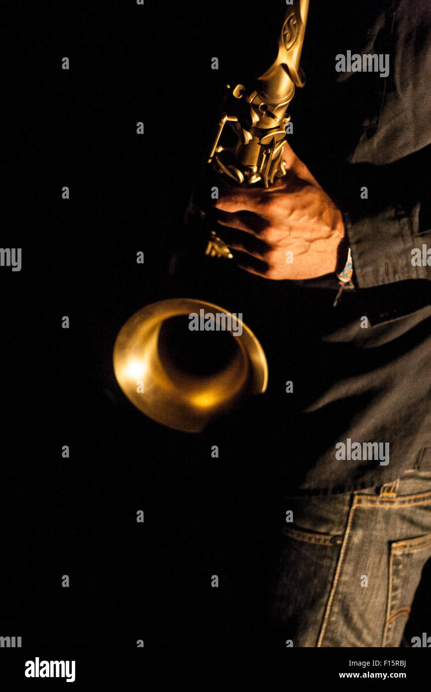 Sassofonista Foto Stock