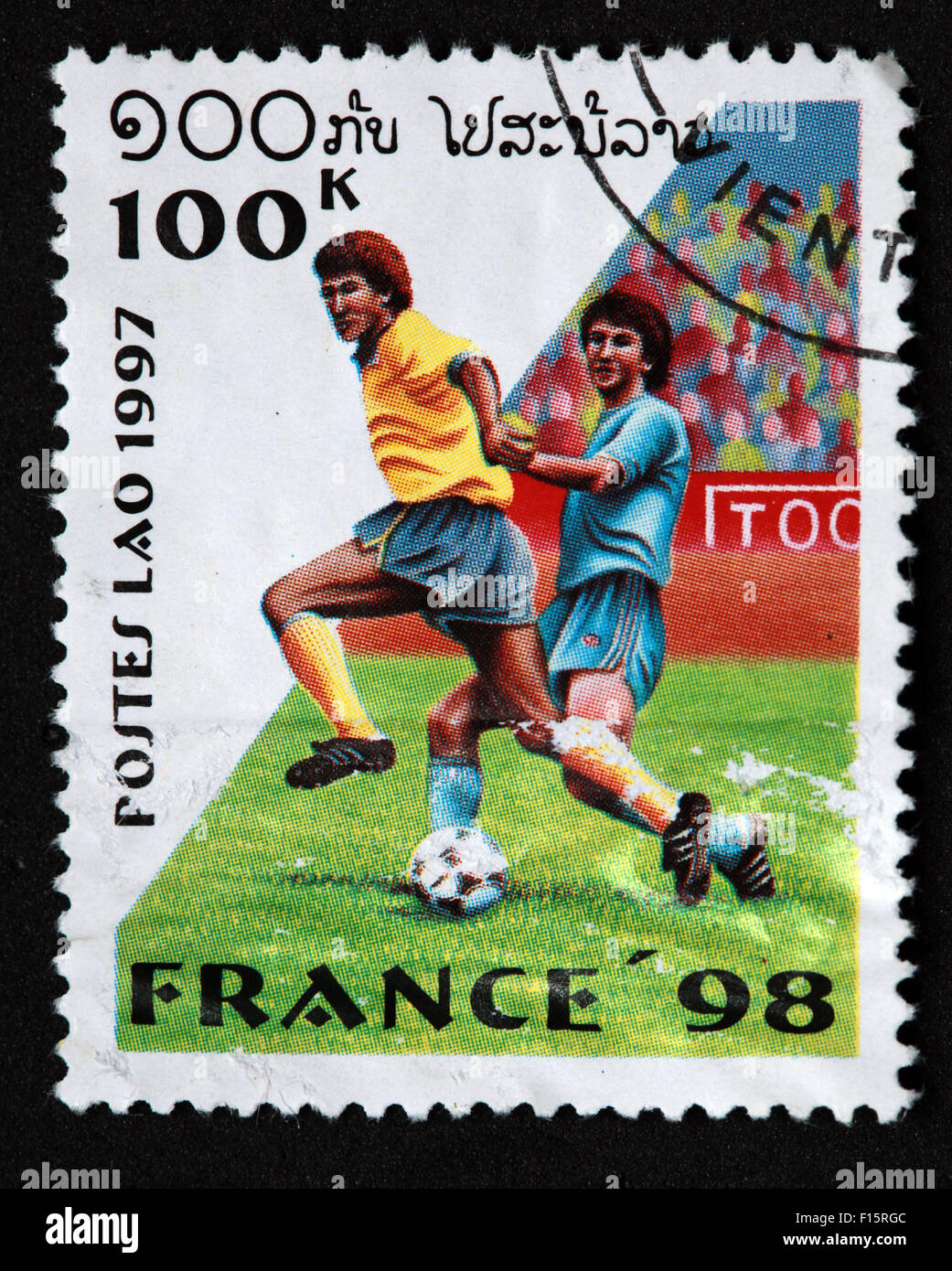 Postes Lao Laos 100K Francia 1998 98 deportes Calcio World Cup coppa del mondo sport timbro Foto Stock