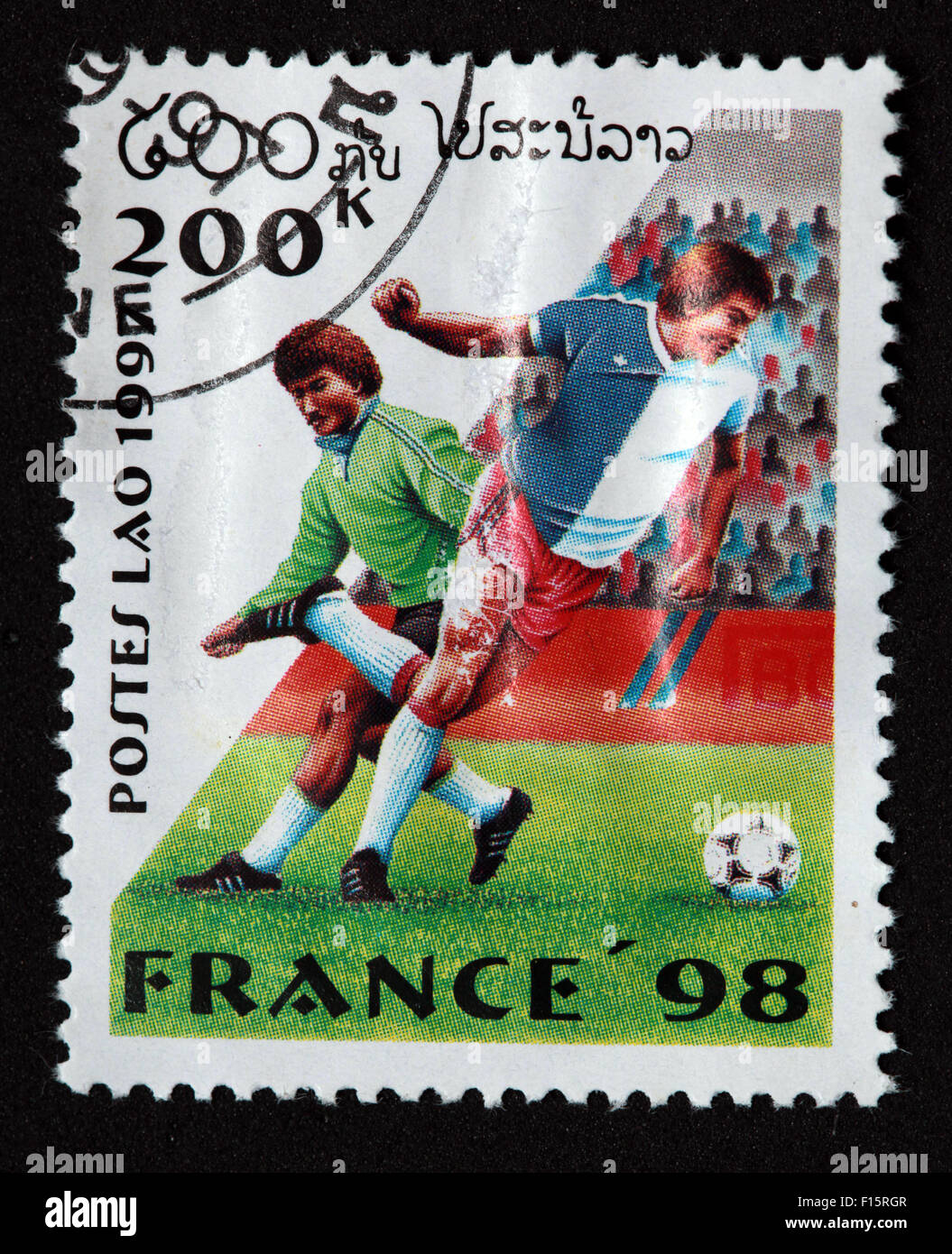 Postes Lao Laos 200K Francia 1998 98 deportes Calcio World Cup coppa del mondo sport timbro Foto Stock