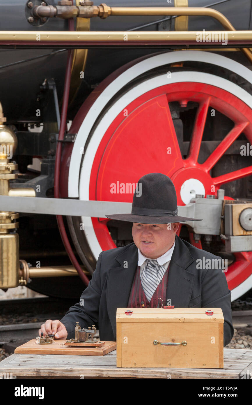 Promontory Summit, Utah - Golden Spike National Historical Park, dove la prima ferrovia transcontinentale fu completata nel 1869. Foto Stock