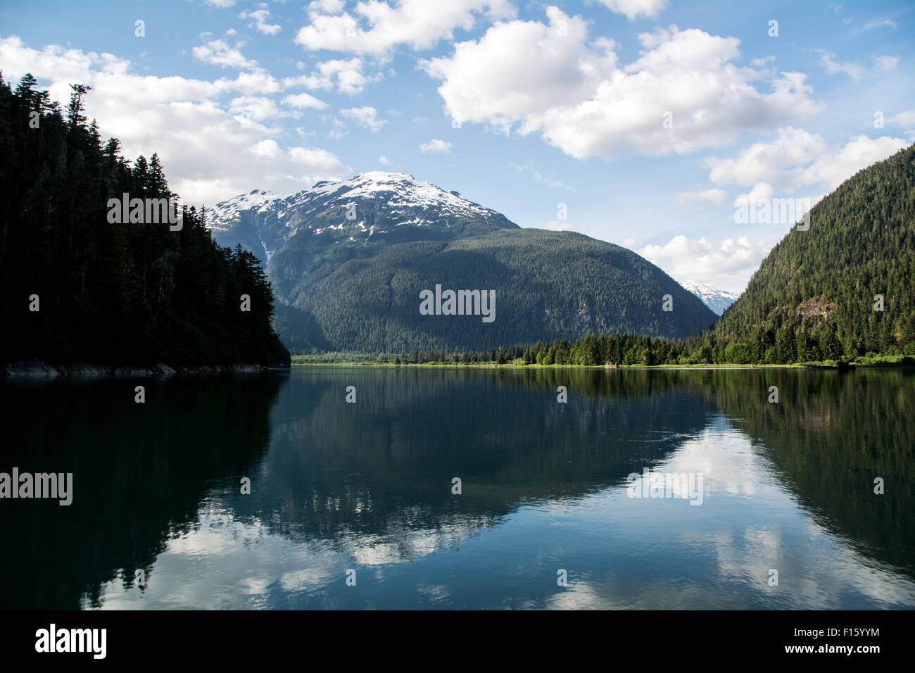 Montagne e valli sopra la parte inferiore del fiume Kitlope, nel grande orso Foresta Pluviale di British Columbia, Canada. Foto Stock