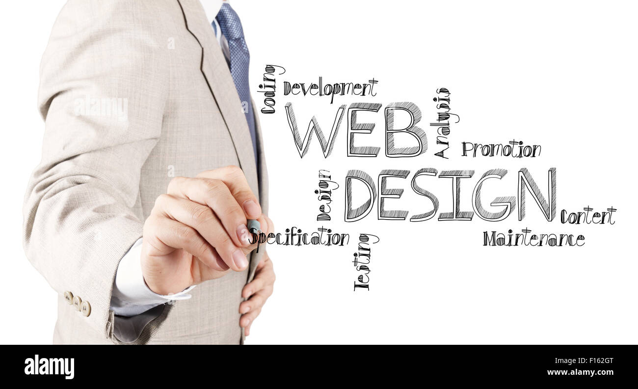 Business man mano disegno web design diagramma come concetto Foto Stock
