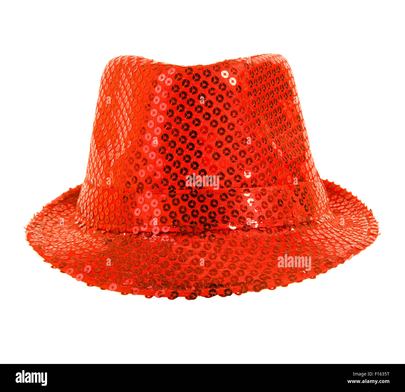 Uno festively shining Red Hat, full face, su sfondo bianco; isolato Foto Stock