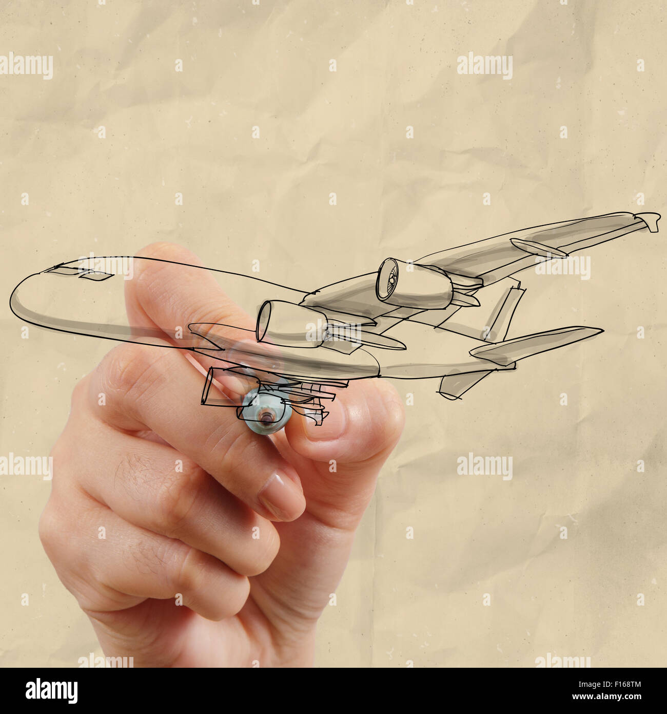 Disegno a mano aereo con carta sgualcita background come concetto Foto Stock