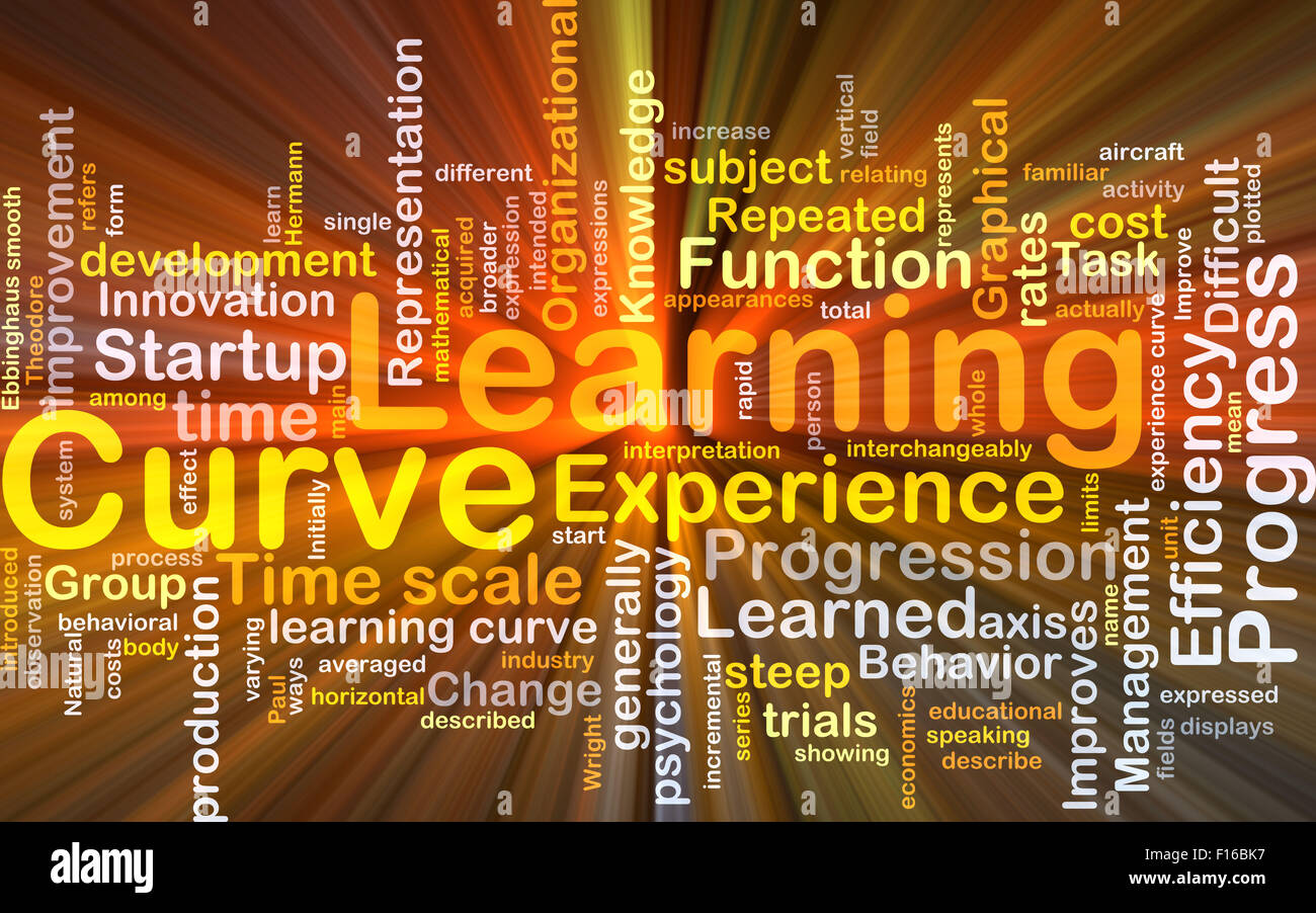 Concetto di sfondo wordcloud illustrazione della curva di apprendimento luce incandescente Foto Stock