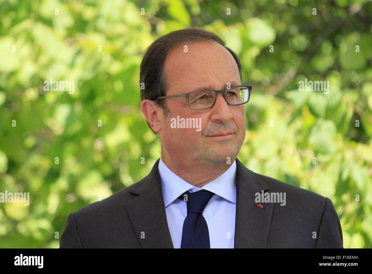 Il Presidente francese Francois Hollande presso il Parco Naturale Regionale Bauges, per la firma di un accordo di TEPOS. Foto Stock