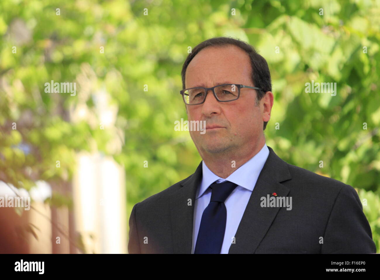 Il Presidente francese Francois Hollande presso il Parco Naturale Regionale Bauges, per la firma di un accordo di TEPOS. Foto Stock