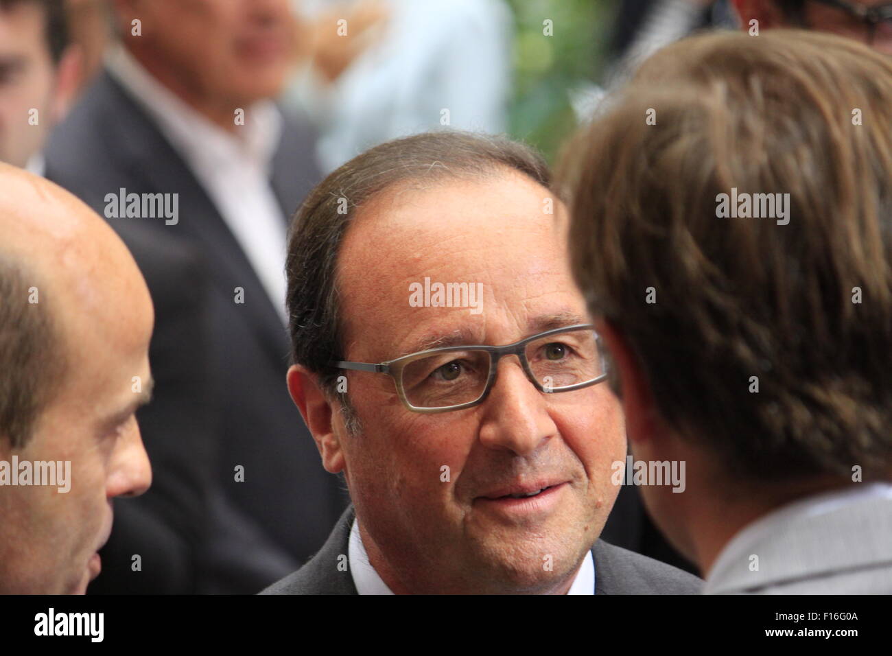 Il Presidente francese Francois Hollande con il Ministro dell'Ecologia, dello sviluppo sostenibile e dell'energia, Segolene Royal Foto Stock
