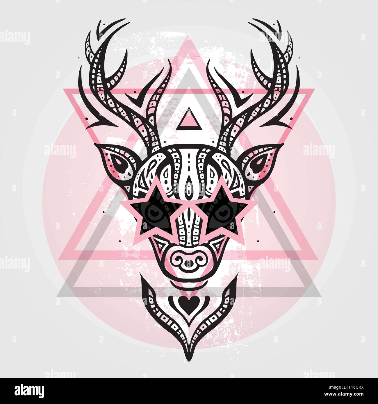 Testa di cervo. Disegno tribale. Illustrazione Vettoriale