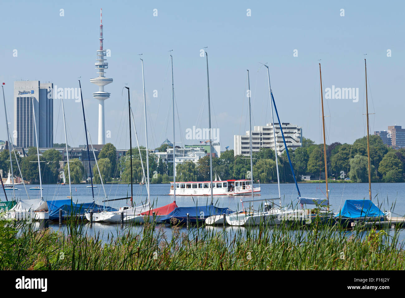 Escursione in barca, Alster esterno, Amburgo, Germania Foto Stock