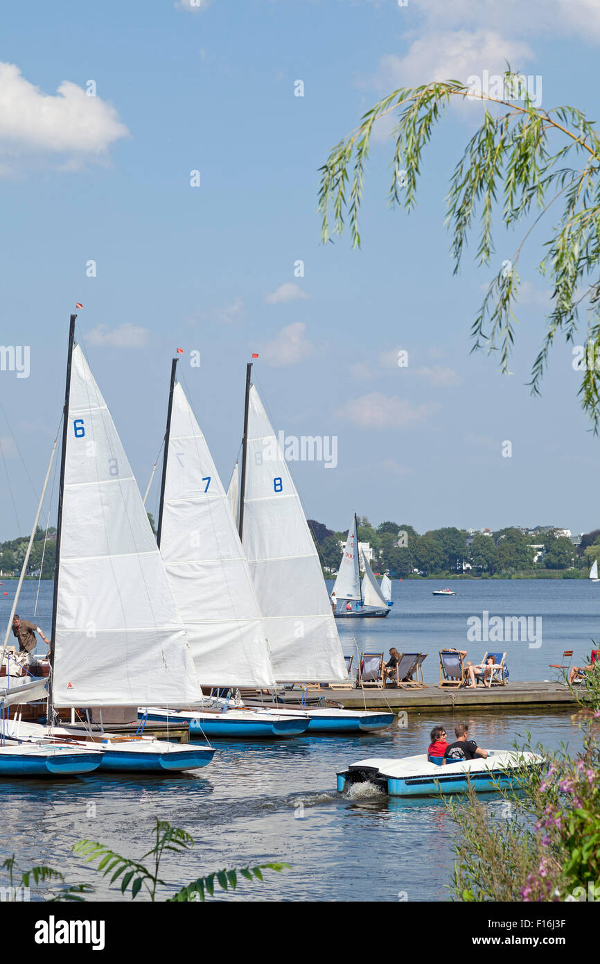 Barche a vela, Alster esterno, Amburgo, Germania Foto Stock