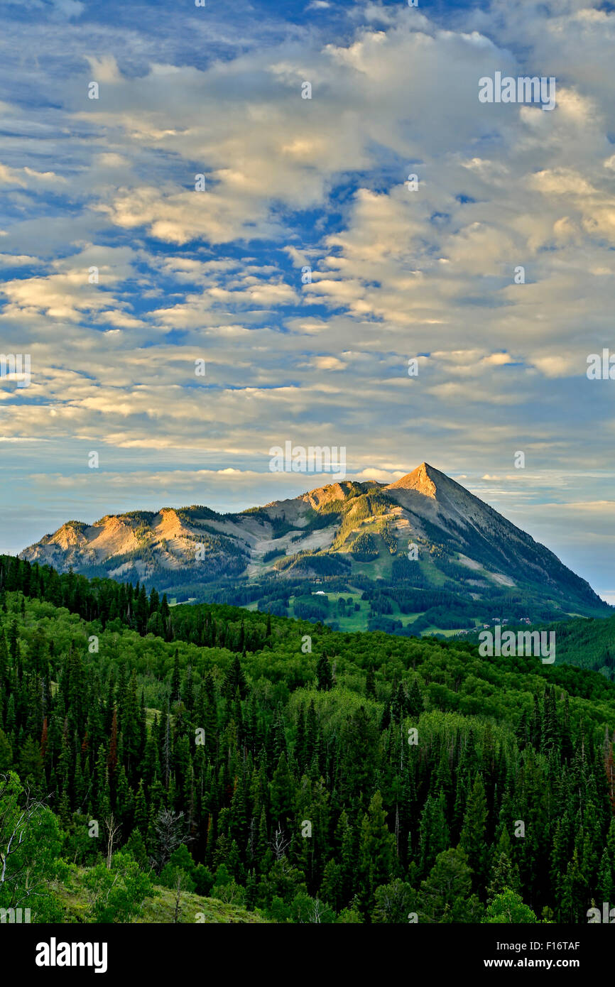 La Foresta Nazionale di Gunnison e Mt. Crested Butte (12,162 ft.), vicino a Crested Butte, Colorado, STATI UNITI D'AMERICA Foto Stock