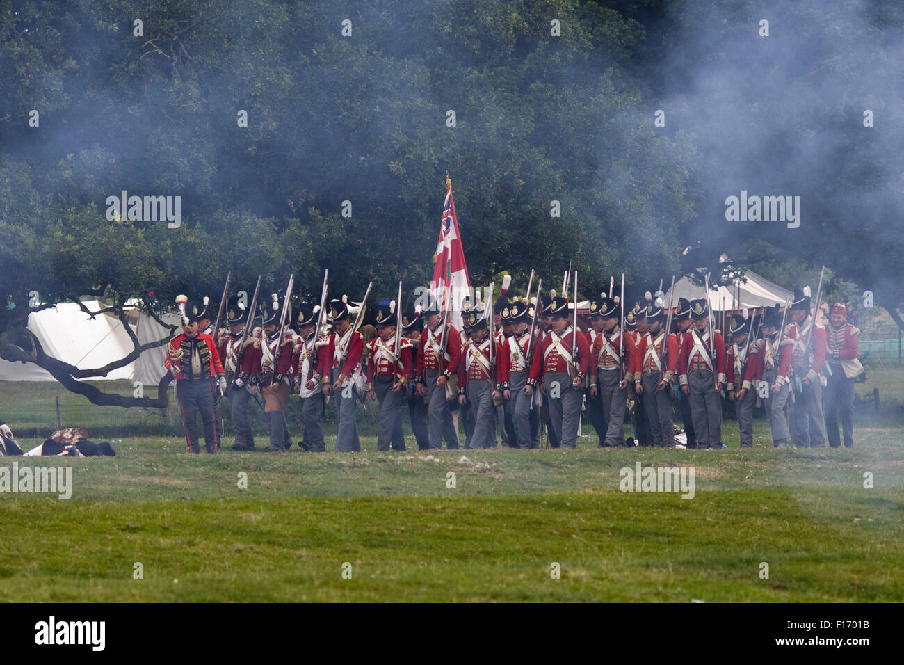 Rievocazione storica della XXXIII del reggimento di soldati a piedi in battaglia Foto Stock