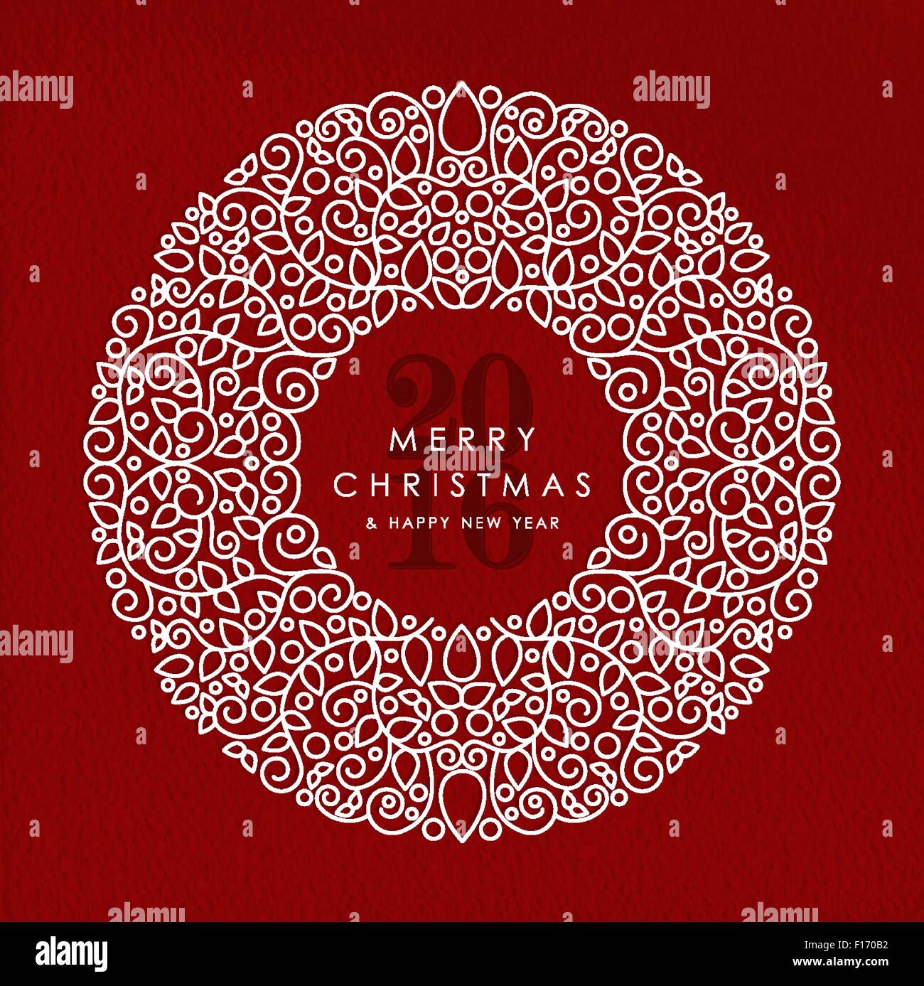 Buon Natale e Felice Anno Nuovo 2016 greeting card sfondo. Ghirlanda lineare con monogramma decorazione, ornamenti e foglie. Illustrazione Vettoriale