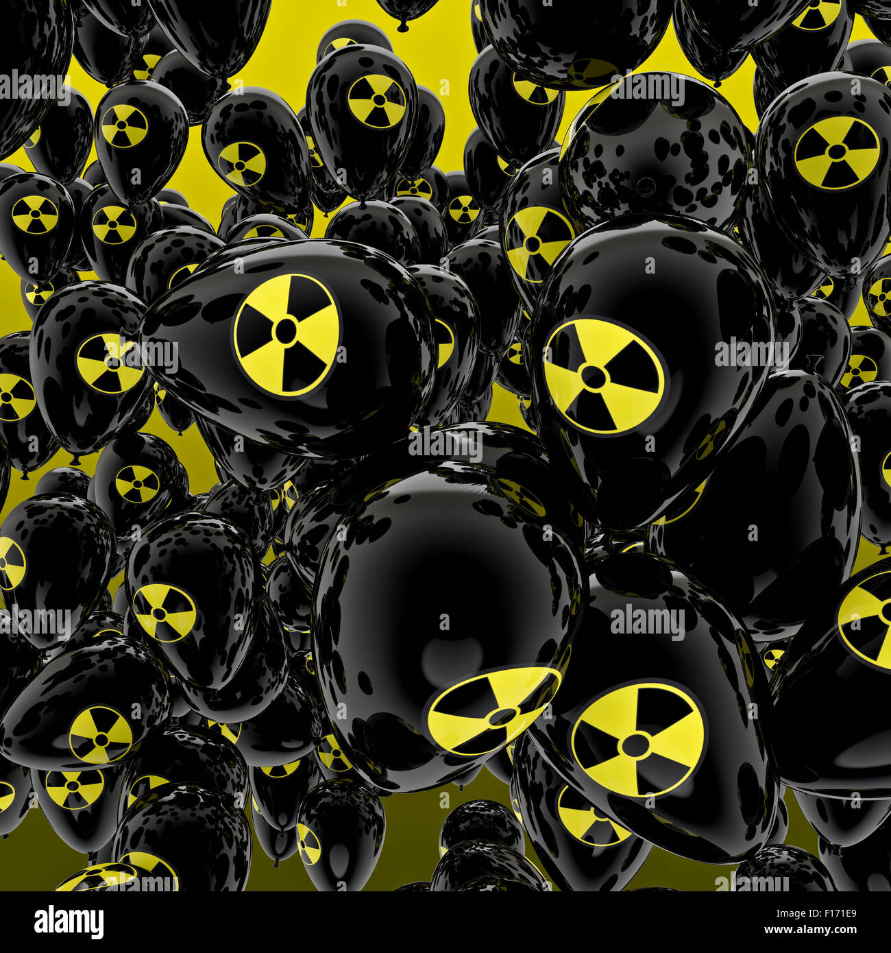 Palloncini nucleare / 3D render di palloncini con simbolo nucleare Foto Stock