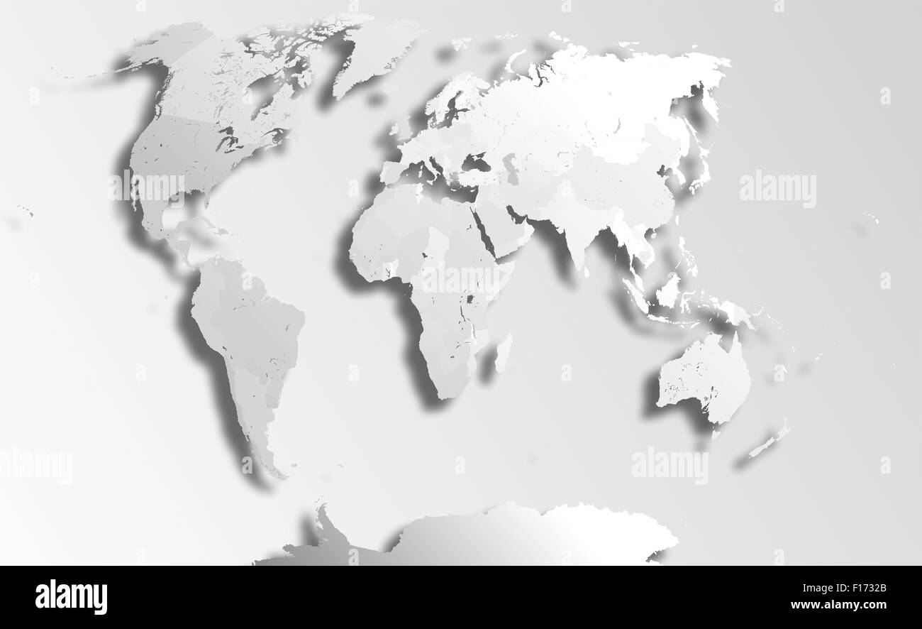 Mappa politica del mondo con taglio della carta effetto. Foto Stock