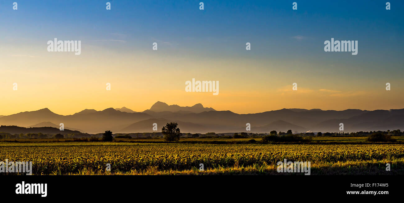 Ultimo sunbeam durante un tramonto in toscana Foto Stock