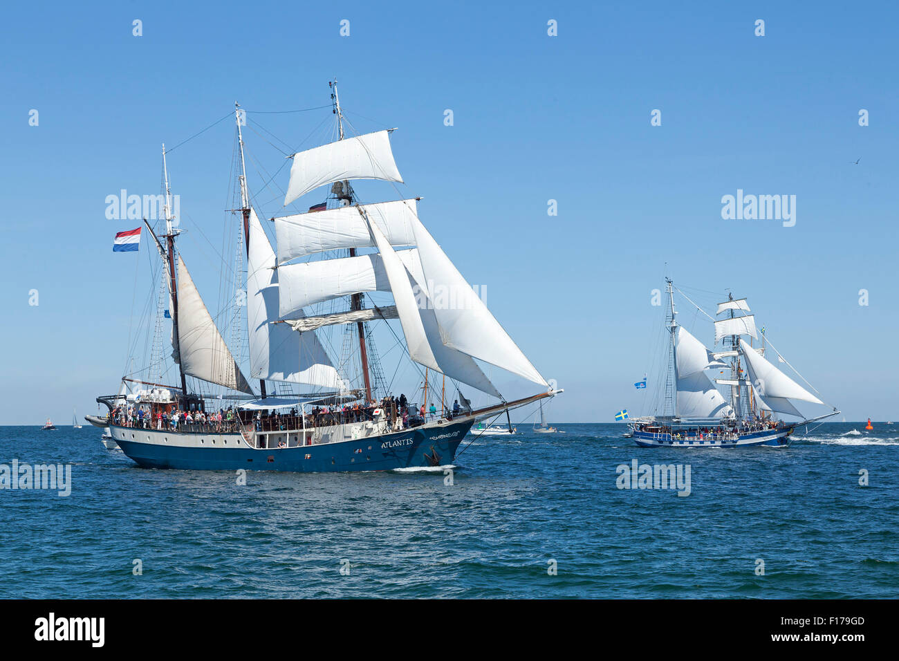 Le navi a vela, Hanse Sail, Warnemuende, Rostock, Meclemburgo-Pomerania Occidentale, Germania Foto Stock