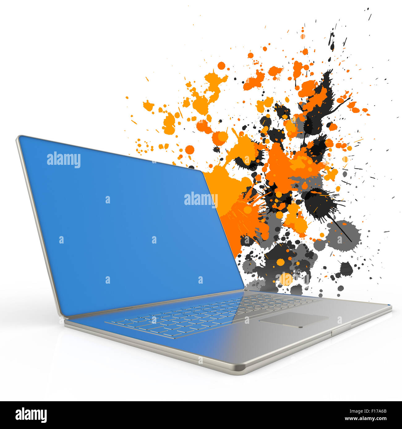 Computer portatile con spruzzi di colore di sfondo il concetto Foto Stock