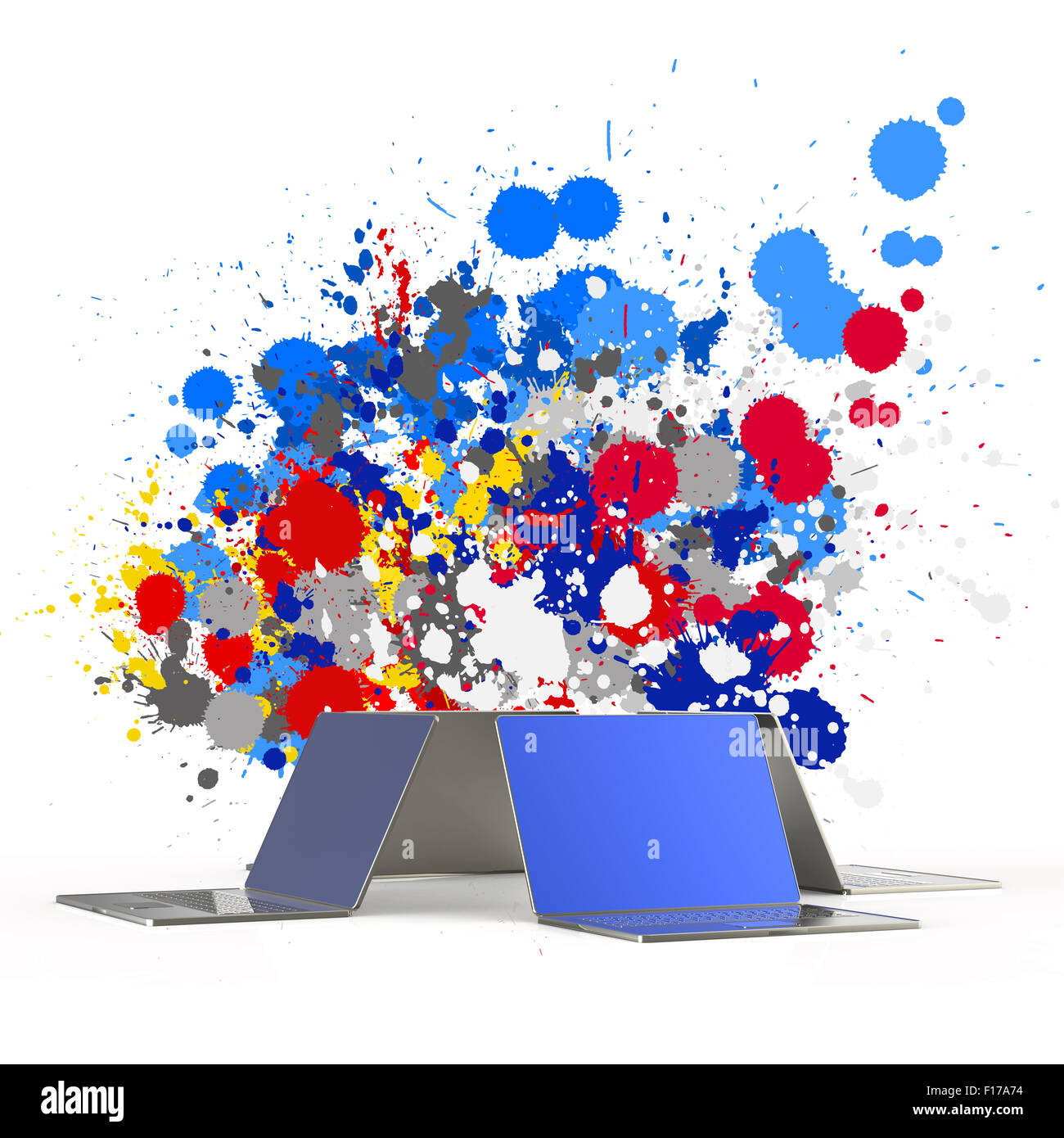 Computer portatile con spruzzi di colore di sfondo il concetto Foto Stock