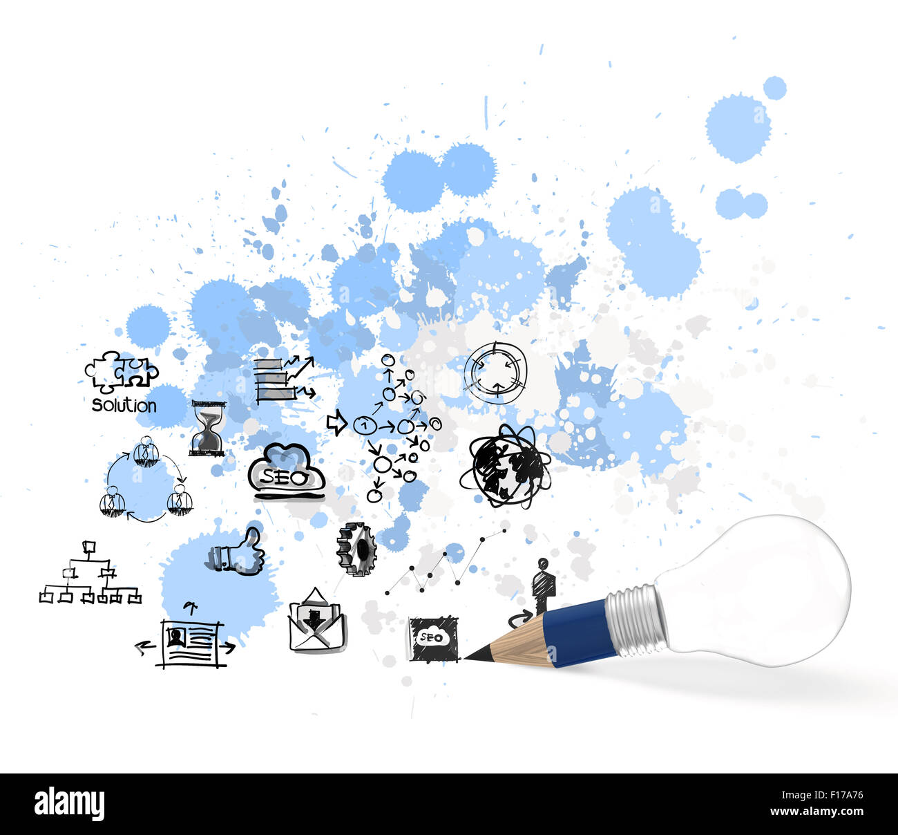 Creative Design business come matita lampadina 3d come business design concept Foto Stock