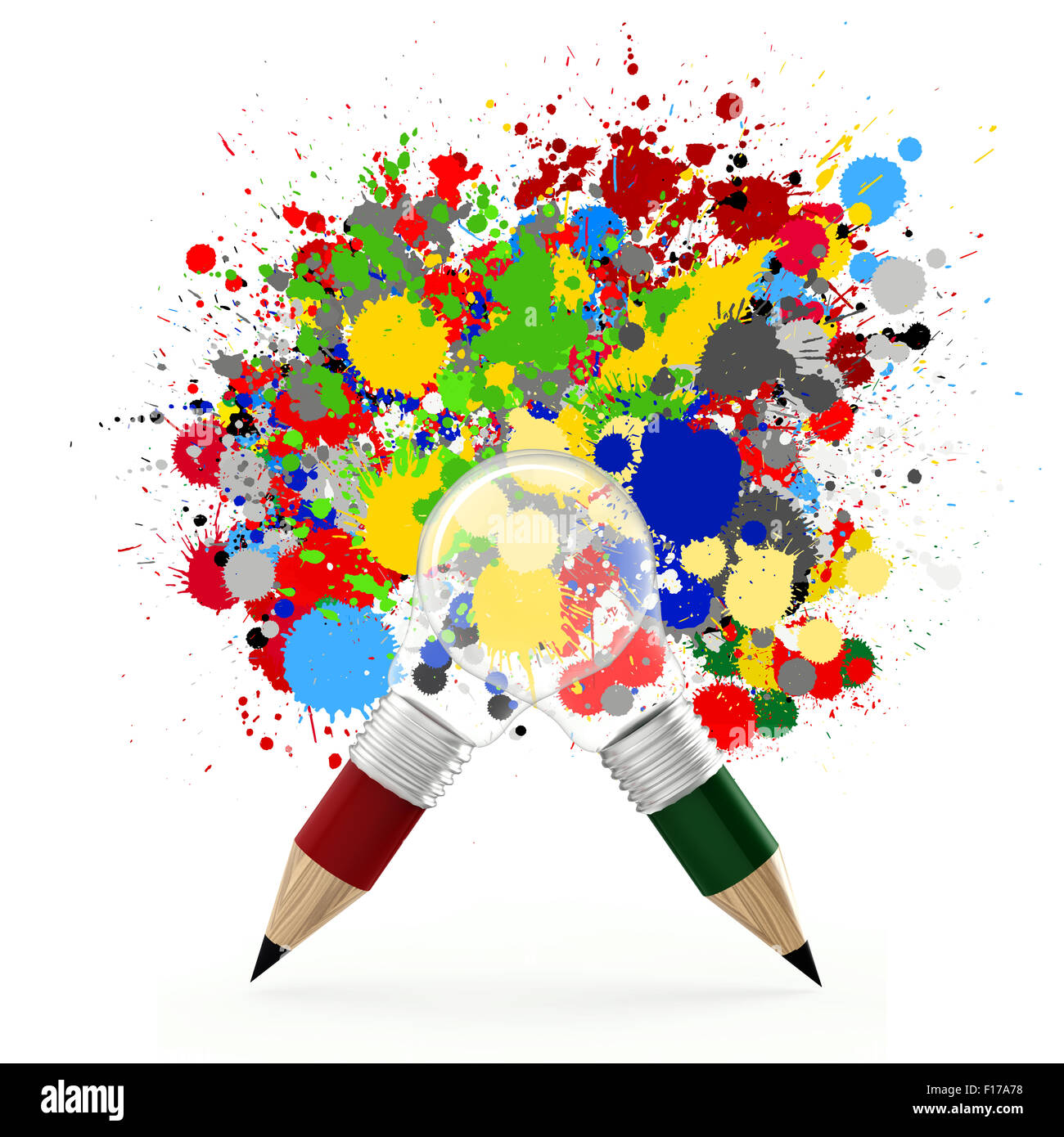 Creative Design business come matita lampadina 3d e splash sfondo colori Foto Stock