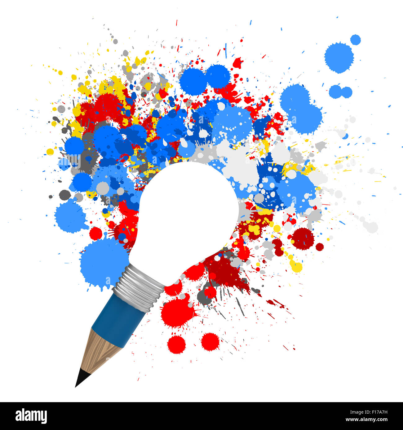 Creative Design business come matita lampadina 3d e splash sfondo colori Foto Stock