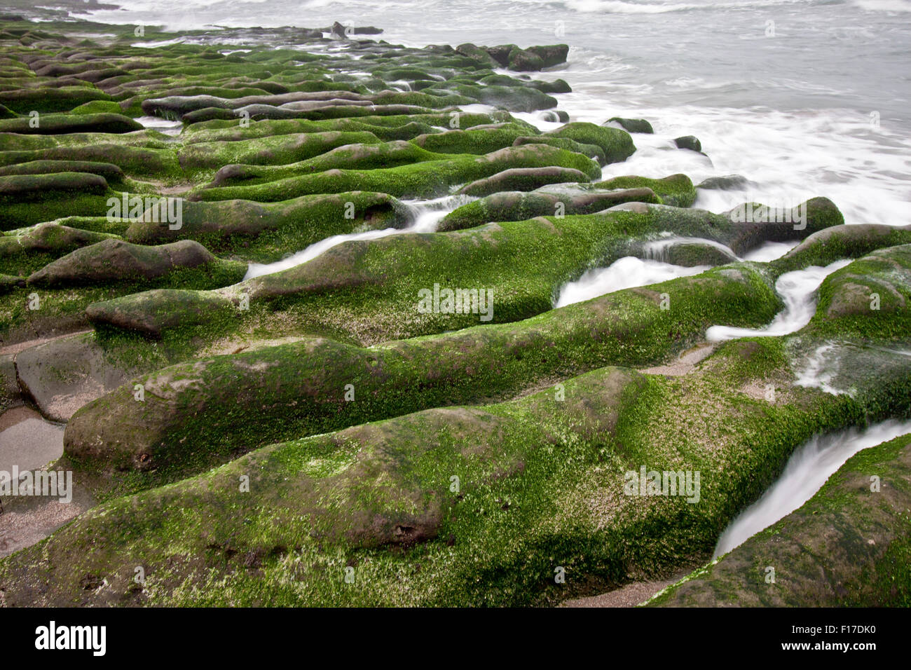 La molla scenic di verde la spiaggia di roccia in Taiwan Foto Stock