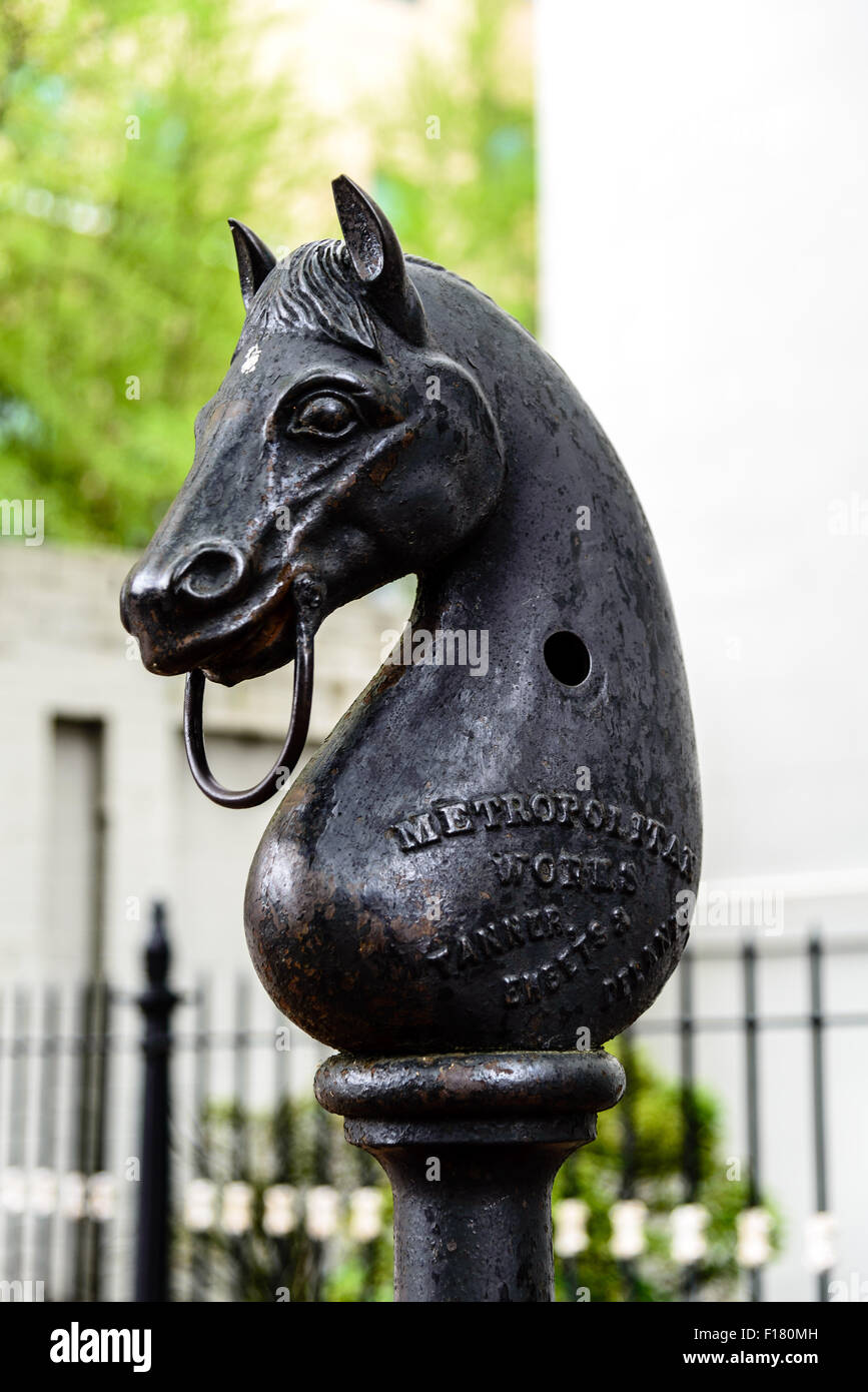 Testa di cavallo Post di aggancio al di fuori di casa bianca della Confederazione, Est Clay Street, Richmond, Virginia Foto Stock