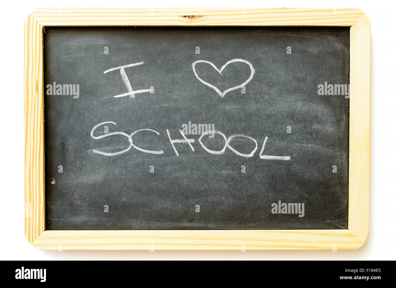 Io amo la scuola scritto con un gessetto sulla lavagna Foto Stock